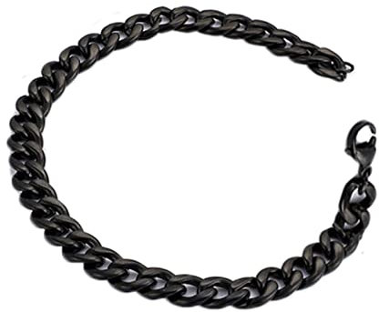 Skcess Bracelet Men Schwarz,Armband Einfache Kubanische Kette Rostfreier Stahl Männerarmband 11Mm23.5cm