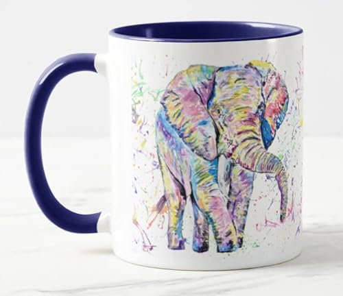 Vixar Tasse colorée en forme d'éléphant face à l'avant pour adulte - Motif animal sauvage - Cadeau d'anniversaire, de travail, de bureau, de Noël, de thé, de café (bleu marine)