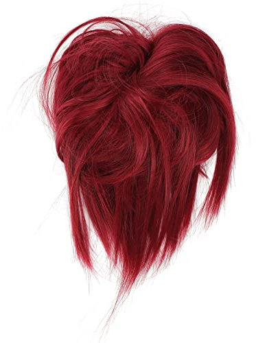 Messy Bun Haarteil, 4 Farben, Frauen Mädchen Hochsteckfrisur Synthetische Haargummis Messy Bun Haarperücke mit Band(Rot)