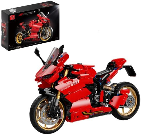 Auforua Technik Motorrad für Ducatti 1299 Panigale S, 1:5 Groß Motorrad Modellbausatz, 1809-tlg MOC Klemmbausteine Motorrad, Kompatibel mit Technik Ducati Motorrad