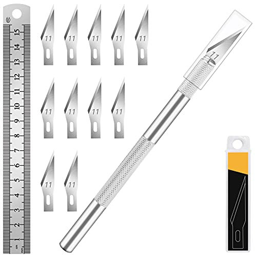 Artcut 1Pcs Scalpel, Cutter De Précision avec 10#11 Lame Scalpel, 1 Ruler, Scalpel Chirurgical pour Modelisme, Papier, Sculpture, Scalpel De Découpe, Petit Cutter, Cutter Precision (Argent)