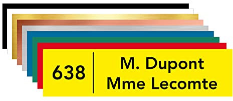 Plaque boîte aux lettres personnalisable. (BAL0004). Numéro Maison + Nom. Plaque nominative PVC 10 x 2,5 cm autocollante - Jaune - Avenir Heavy