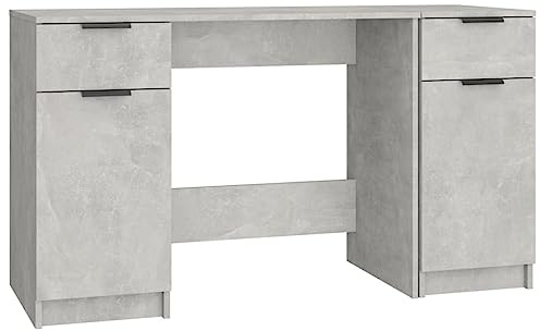 vidaXL Desk with Side Cabinet Concrete Grey Engineered Wood