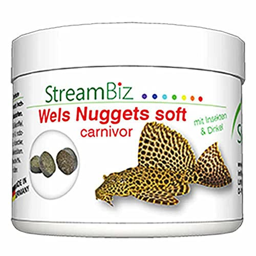 StreamBiz Wels Nuggets Soft carnivor 90 g für tropische Zierfische, Harnischwelse, schnell sinkend, weich, hochenergetisch, reich an Ballaststoffen, Ingwer, Kakao, 90 g