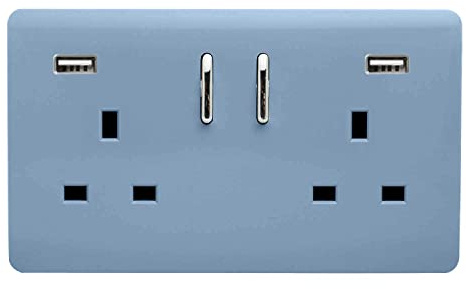 Trendi 2 Gang Artistic Modern Glossy 13 Amp 2 x 3.1mA USB Switched Plug Socket Sky