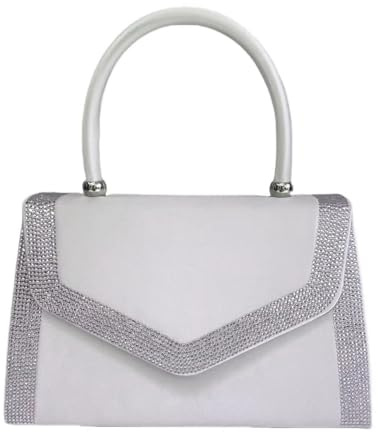 LeahWard Women's Clutch Bag Top Handle Wedding Evening Diamante Glitter Handbags (Ivory)