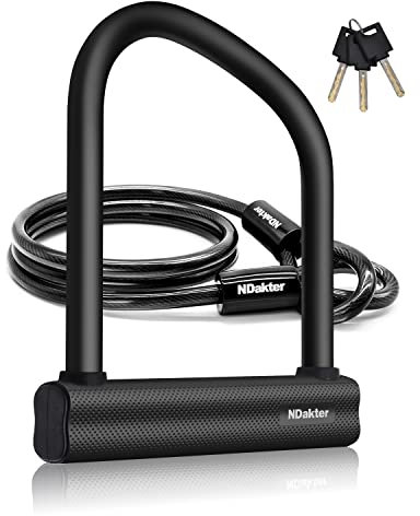 NDakter Candado en U para bicicleta, antirrobo resistente con cable, grillete de 18 mm y cable de seguridad de 6 pies de longitud, cerradura en U de alta seguridad para motocicletas, bicicletas