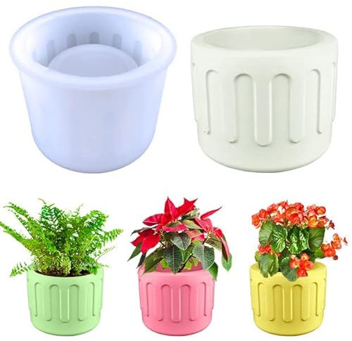 Garden Planter Resin Moulds Silicone Cement Flower Pot Epoxy Resin Moulds, Fish Scale Leaf Pattern Succulent Plant Silicone Moulds for Resin, Silicone Vase Moulds for Soap Bottle (Style-1)