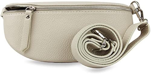 Frentree® Damen Echtleder Bauchtasche, Made in Italy, Umhängetasche Crossbody Tasche Schultertasche mit silbernem Reißverschluss, Größe MINI