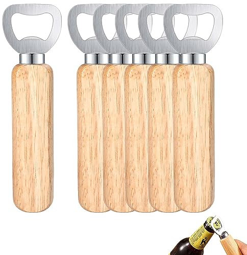 Royouzi Lot de 6 décapsuleurs - En bois naturel - Pour la maison, le pub, l'extérieur, les hommes - Couleur bois - 6 pièces, 6PCS-KPQ