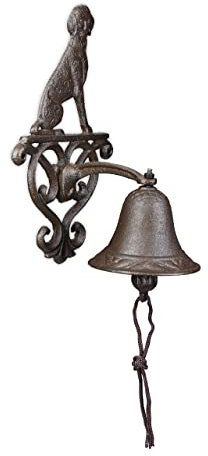 Relaxdays Porta Campanella da Muro in Ghisa, Design Antico, Campana con Corda e Cagnolino Decorativo, 25 x 14 x 15 cm, Marrone