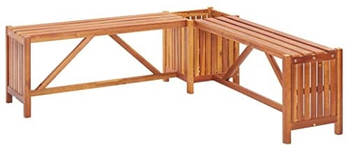 Higsose Garten-Eckbank mit Pflanzkübel 117x117x40 cm Massivholz Akazie Eckbank Balkon Eckbank Garten Balkonmöbel Holz Balcony Furniture Gartenstuhl Holz Gartenbank Holz Garten Möbel Draußen