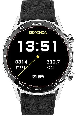 Sekonda Active Plus Smart Watch 45 mm mit schwarzem Lederband 30178