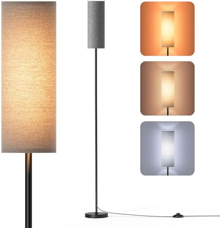 Homuserr 9W LED Stehlampe Grau, Stehlampe Wohnzimmer Dimmbar, Stehlampe Led mit 3 Farbtemperaturen, deckenfluter mit Leinen Lampenschirm & Fußschalter, Stehlampe Vintage für Schlafzimmer