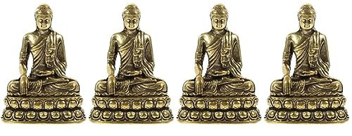YARNOW 4pièces Statue De Bouddha Laiton Sakyamuni Décoration De Bureau Rétro pour Temple Et Maison Sculpture Artisanale Légère Et Compacte