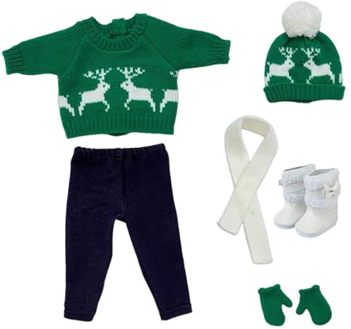 Jorzer Weihnachten 18 -Zoll -Puppenkleidung und Accessoires enthält Pulloverhosen Huthandschuhe Schuhe und Schals Weihnachten Kleidung für 18 Zoll Puppenmädchen Outfit Grüne Pullover