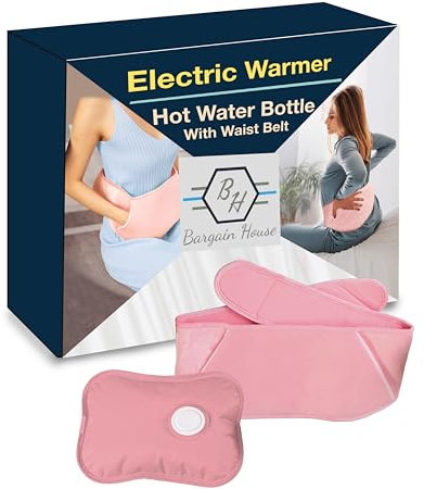Bargain House - Electric Hot Water Bottle with Soft Cover& Waist/Back Belt Set - Heating Pad - Rechargeable & Portable - Pain Relief for Cramps and Muscles - Hand Warmer for Outdoor & Indoor – (Pink)