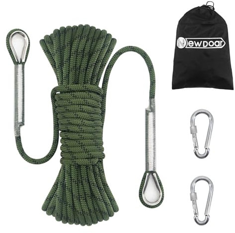 NewDoar 14KN Static Climbing Rope 8mm(5/16in) Accessory Cord Equipment 33FT(10M) 66FT(20M) 98FT(30M) 165FT(50M) Escape Rope with 2 Carabiners for Ice Climbing Equipment Fire Rescue Rope-Green/20M