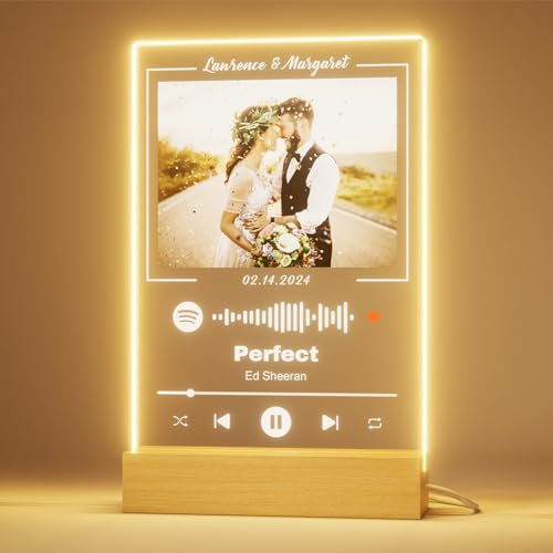 Greatminer Personalisierte Geschenke Frauen Männer - Spotify Glas Personalisiert mit Foto und LED - Geschenk Valentinstag für Sie Ihn Freundin Freund Pärchen Partner