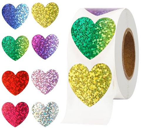 Herz Sticker 500 Stück, 2.5cm Aufkleber, Personalisiert, Glitzer, Zum Muttertag, Valentinstag, Hochzeit, Scrapbooking, Bunte