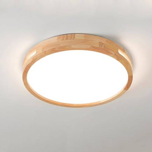 WayLuoung Holz-LED-Deckenleuchte | Ø30cm 6000K 1620Lm 18W | Runde Natürliche Holz-Deckenleuchte, Kunst-Hohl-Design, Schlafzimmer, Wohnzimmer, Kinderzimmer, Küche, Esszimmer Zuhause Büro (Kühles Weiß)
