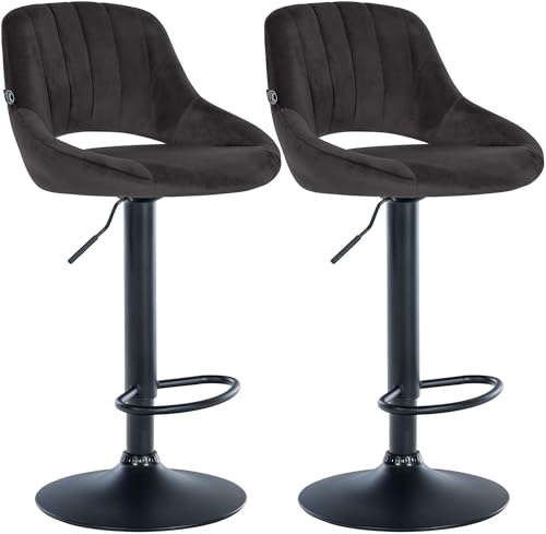 CLP Barhocker 2er Set höhenverstellbar mit Lehne Milet, Barstühle gepolstert Samtbezug, Tresenstühle mit Metallgestell drehbar | Farbe schwarz Material Gestell Metall matt schwarz