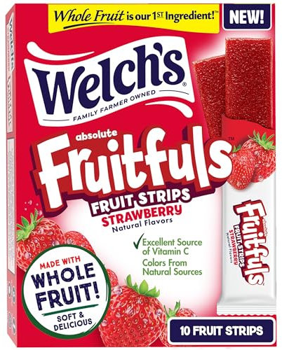 Welch's Absolute Fruitfuls Lot de 10 sachets de 14,2 g de tranches de fruits secs pour l'école Fraise