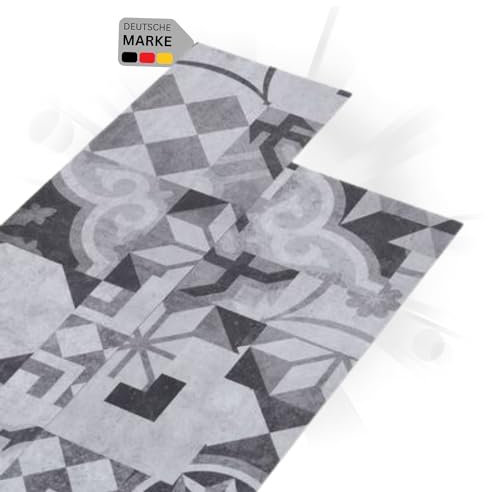 DELUKE® Vinylboden PVC-Dielen selbstklebend wasserfest | 2mm Stärke, Rutschfest | Laminat Vinyl Bodenbelag Laminatboden Dekor-Dielen Fußbodenlaminat Boden Planken Dielenboden | Graues Muster, 5,02m²