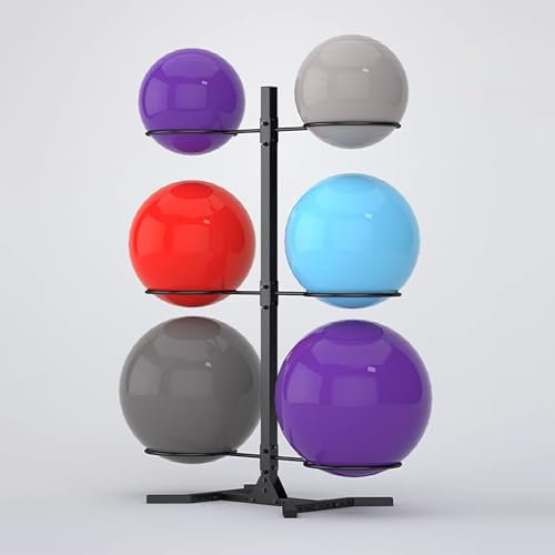 Yogamatten Lagerregal Vertikaler kommerzieller Yoga-Ballhalter, mehrschichtiger, moderner Metall-Übungsball-Präsentationsständer mit großer Kapazität, passend for 45–75 cm große Yoga-Bälle(6-Tier)
