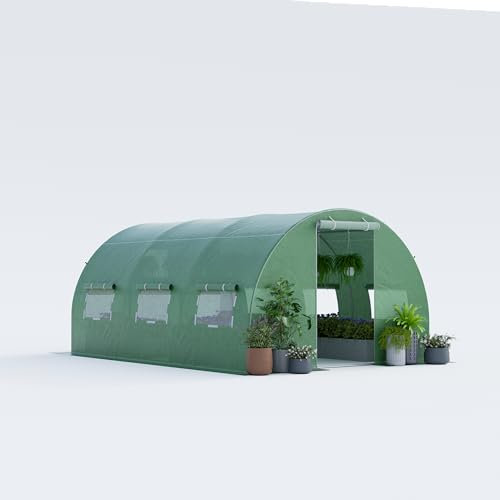 HOMASIS Serre en film plastique avec fenêtres et porte roulante, serre tunnel en métal et polyéthylène, serre à tomates, serre pour plantes, serre pour jardin, vert (vert, 4 x 3 x 2 m)