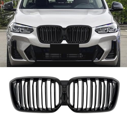Gangying G01 Nieren Schwarz,Kühlergrill für BMW X3 X4 G01 G02 Grill LCI Facelift X3 X4 Grill Schwarzer Glanz Doppelsteg Nieren 2022 2023 2024