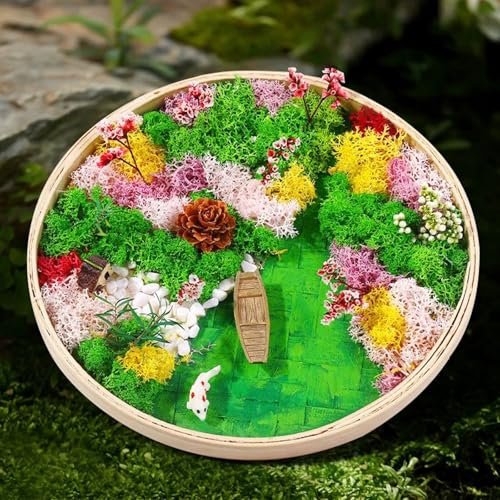 Cayway Mini Zen de Jardin, Kit de Zen Jardin, Peinture Micro Paysage DIY avec Cadre de Peinture en Rond, Mousse pour La Décoration de La Maison, Décoration de Cadre Photo, Cour