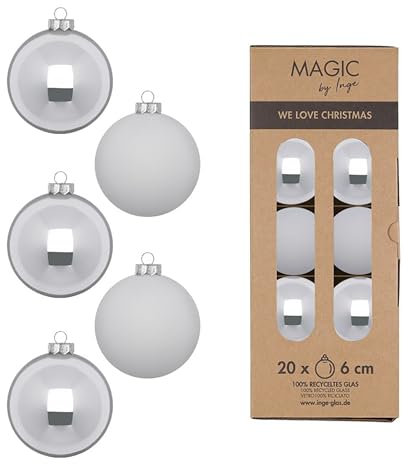 Weihnachtskugeln Glas 6cm 20 Stück - matt & glänzend - Christbaumkugeln Weihnachtsbaumkugeln für Weihnachten - Christbaumschmuck & Weihnachtsbaumschmuck Silber Hellgrau - Snowy Clouds