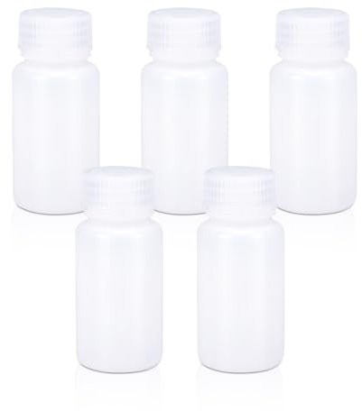 UMETASS Kunststoff-Flasche mit breiter Öffnung, Labor-Reagenzflasche, Versiegelt, Auslaufsicher, Durchscheinend, HDPE-Flasche für Pillenflaschen, Wasserprobenflaschen (5 Stück, 60ml)