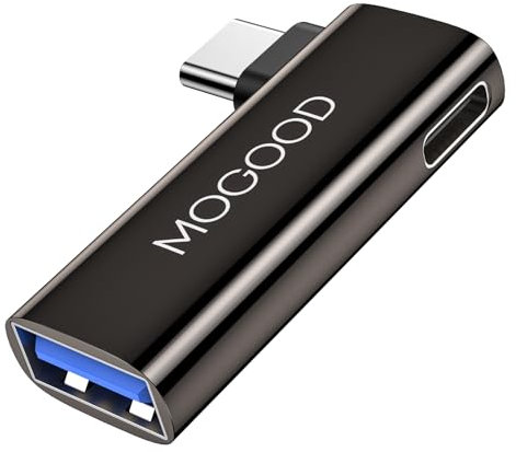 MOGOOD 2 in 1 USB C OTG Adapter, Typ C auf USB 3.0 mit 100W PD Ladeanschlüssen, 90 rechtwinkliger USB Port Adapter für One Plus Ace 3 Pro, iPad Air/Mini, iWatch, Samsung Galaxy S24/S23
