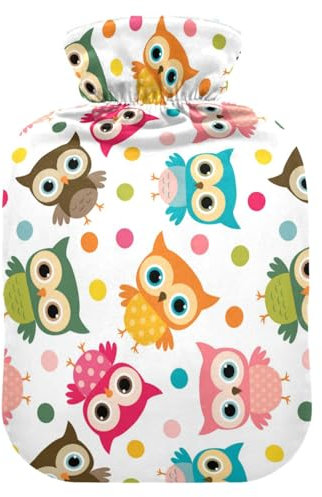 Wärmflasche mit Bezug, Eule Polka Dot 1L Auslaufsicher Wärmbeutel für Hand Füße Wärmer Nacken Schulter Rücken Muskel Schmerzlinderung Kaltkompresse