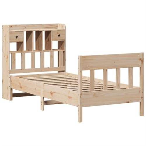 vidaXL Massivholzbett, Holzbett ohne Matratze, Bettgestell mit Lattenrost Kopfteil Fußteil, Bett Einzelbett für Schlafzimmer, 90x200cm Kiefernholz