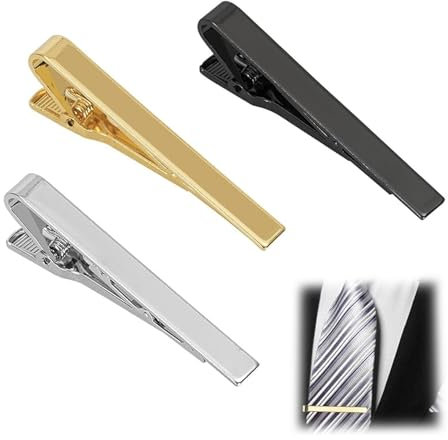3-Stück Krawattennadeln Set, Krawattenklammern für Herren, Tie Clip Gold, Krawattennadel Silber, Krawattenklammer für Krawatte, Krawattennadeln Set, Krawattennadeln Herren, Krawattenklammern Schwarz