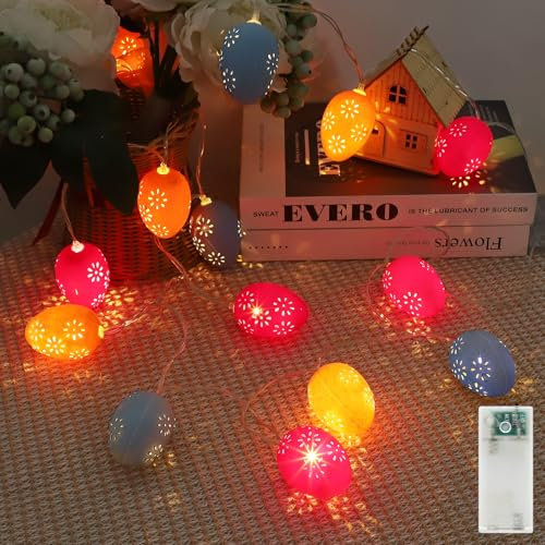 Liyade Lichterkette Ostern, 10 LED Eier Lichterkette Timer Batterie, 1.65M Ostern Deko Lichterketten, Led Osterbeleuchtung Warmweiß Innen für Party Kamin Sträuße Geburtstag Hochzeit