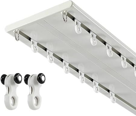 Rail De Rideau Plafond Double Tringle À Rideaux pour Séparation De Pièces Rail Rideaux Longueur 1.0-5.0 M pour Salon, Douche, Balcon, Plus D'intimité(Blanc,3.0m(9.8ft))
