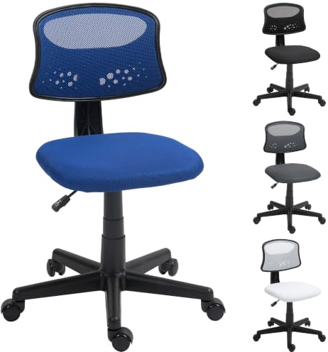 HOMCOM Ergonomischer Bürodrehstuhl ohne Armlehnen 120 kg Blau | Schreibtischstuhl, atmungsaktive Netzrückenlehne, höhenverstellbar