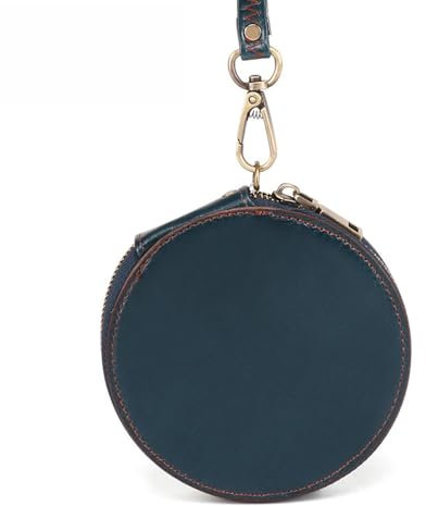 Mini porte-monnaie rond en cuir avec fermeture éclair, style rétro, bronze, idéal pour le shopping, la promenade du chien, les voyages, les clés, noir foncé, Porte-monnaie rond