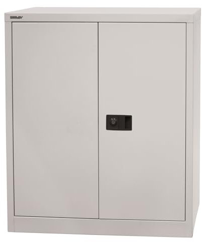BISLEY Universal Flügeltürenschrank abschließbar - Stahlschrank mit 3-Punkt-Schloss & Flügeltüren - Aktenschrank aus Metall mit 1 Fachboden für 2 Ordnerhöhen - Farbe: lichtgrau