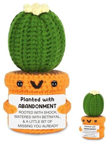 Leaving Gift for Women Funny Emotional Support Gifts for Women Positive Cactus Small Handmade Crochet Cute Stuff Good Luck Charm Gift Colleagues Christmas Birthday Gifts for Women, Men, Mum, Friend