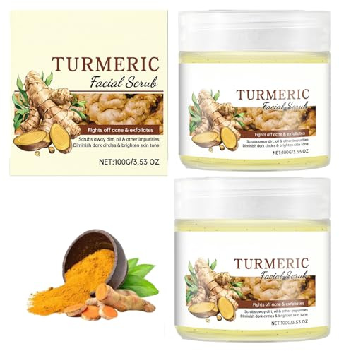 Turmeric Face Scrub, Gentle Exfoliator, Deeply Cleansing, Dark Spot Fading, Improve Dullness, Natural Brightening, Even Skin Tone, Nourishes Skin, Improve Skin Texture, Smooth and Softer (2pcs)