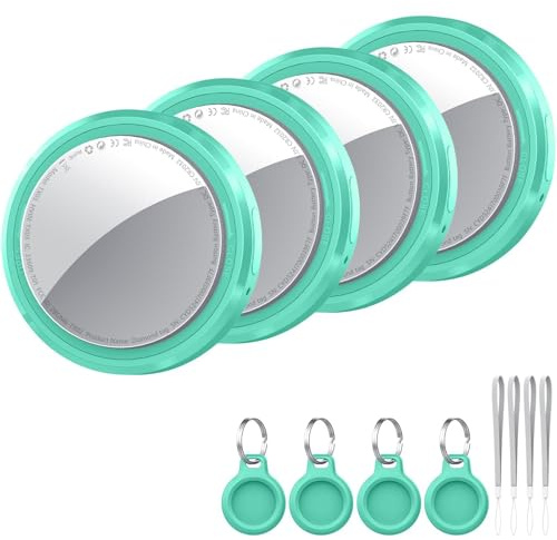 New [Apple MFi Certified] (iOS Only) Air Tracker Tags-4 Pack, QCOQ Bluetooth 5.3 Tracker for Apple Find My, Replaceable Battery, Anti-Lost Item Finder for Travel, Car, Luggage, Key and More, Mint Cyan