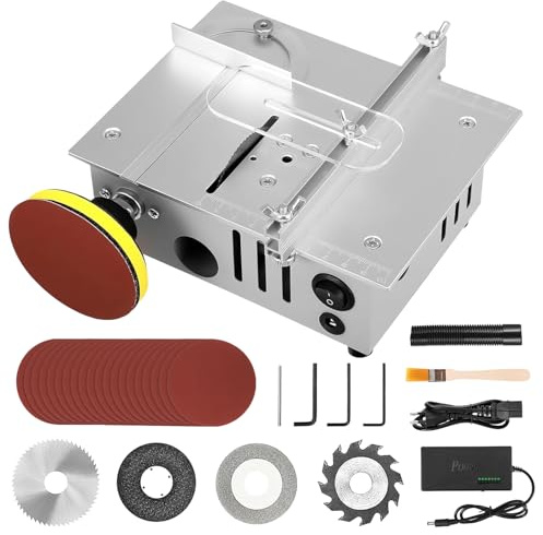 Mini Tischkreissäge mit 4 Klingen, 96W Tischsäge Klein mit 7-Gang-Netzteil Einstellbarer, 0,1-15mm Sägeblatt Höhenverstellbarer, Multifunktionale Table Saw Präzisions Ttischsäge (Stil B)