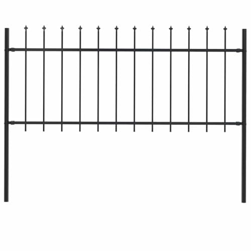 Gartenzaun mit Speerspitze, Stahl, 180x80cm, Schwarz, Pulverbeschichtet, Dekorativ, für Garten & Grundstück, Sichtschutz