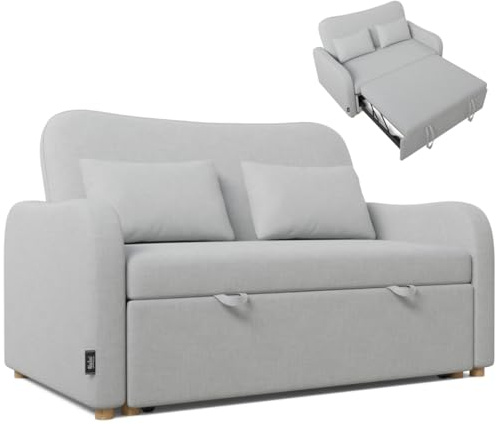 Nalui- Sofa Cama 2 plazas 3 en 1 Buddy 2 137x100x87cm con Respaldo Ajustable y 2 Almohadas (54x24cm). Sofa Cama Chaise Longue, Soporta ≤250Kg. Sofa 2 Plazas Convertible en Cama 118x190cm, Gris Claro