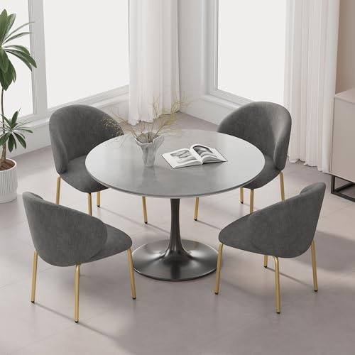 Hmluxury Lot de 4 chaises de salle à manger en chenille avec pieds dorés Gris 47,5 x 56 x 74 cm